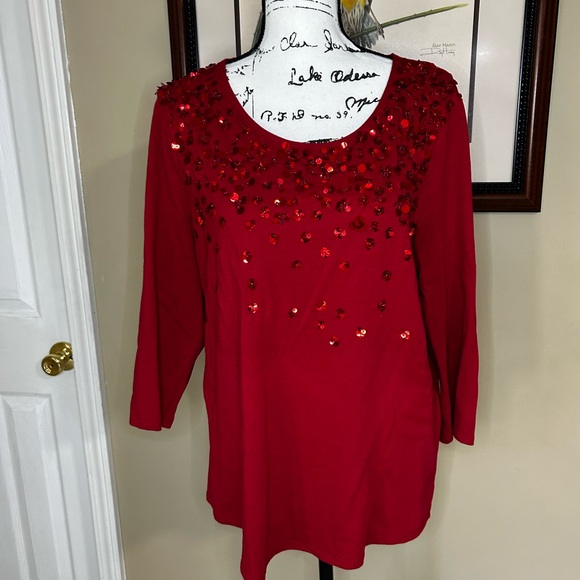Chico's Tops - 5/$15 Chicos Red Sequin Embellished Top Shirt Size 2 Large